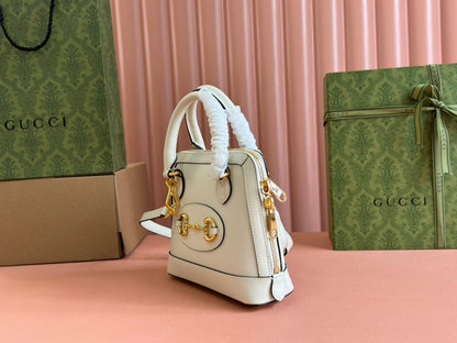 GG Horsebit 1955 Small Top Handle Bag Beige & Dark Brown GG Monogram Fabric 272172
