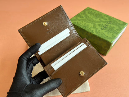 GG Horsebit 1955 Card Case Wallet Brown Beige Canvas Leather