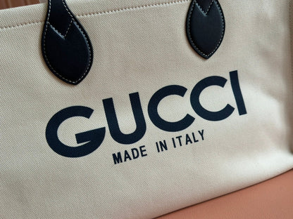 Gucci Medium Tote Bag Blue White Leather Canvas 248186