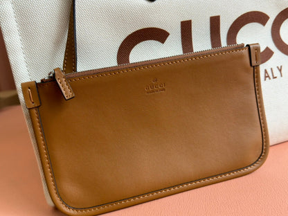 Gucci Medium Tote Bag Brown White Leather Canvas 248187