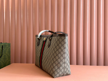 Gucci Ophidia 38cm Bag Ebony Brown Leather Canvas 244454