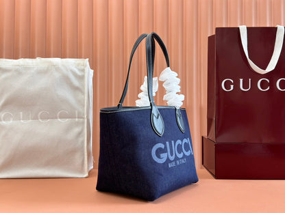 Gucci Totissima Tote Bag Dark Blue Denim Leather