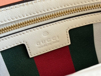 Gucci Emblem Mini Shoulder Bag Beige Green Canvas Leather 244543