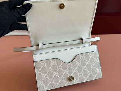 Gucci Emblem Mini Shoulder Bag Beige Green Canvas Leather 244543