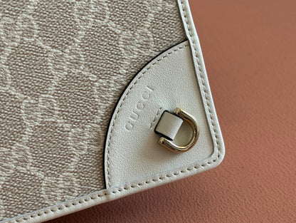 Gucci Emblem Mini Shoulder Bag Beige Green Canvas Leather 244543
