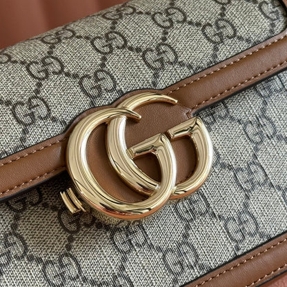 Gucci GO Small Shoulder Bag Brown mix Ebony Leather Canvas 248115