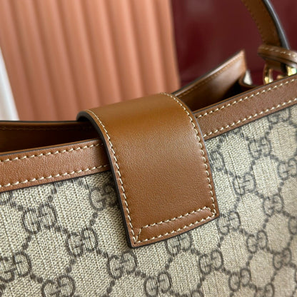 GG Padlock Medium Top Handle Bag Beige Brown Leather Canvas