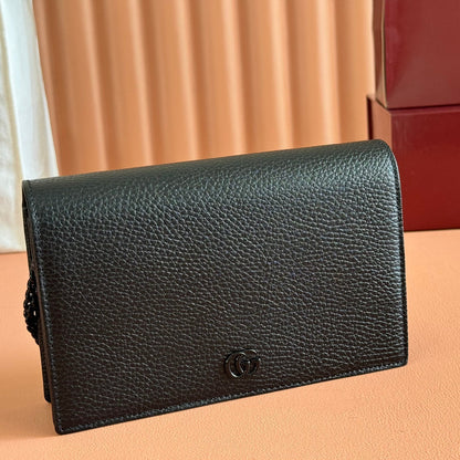 Gucci Marmont Chain Wallet Black Leather 255321