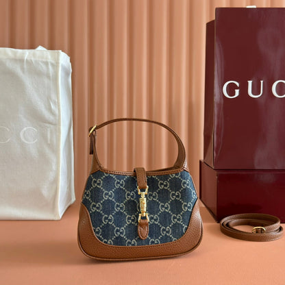 Gucci Jacket Bag Brown Blue Leather Canvas 292673
