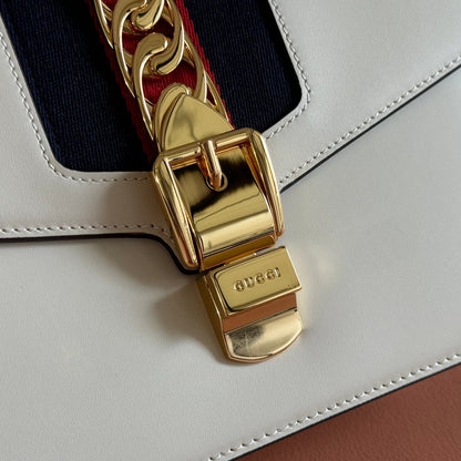 GG Sylvie Mini Chain Flap Bag White Lambskin 285219