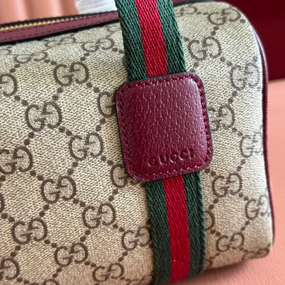 Gucci Boston Bag 20 Brown Beige Burgundy Canvas Leather 285238