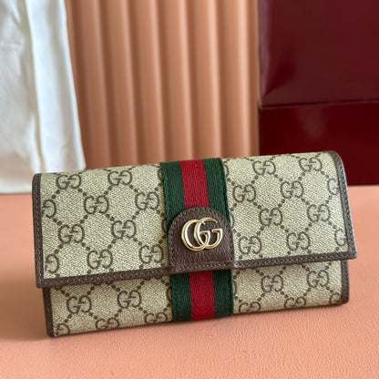 GG Ophidia Continental Wallet Brown Beige Canvas Leather