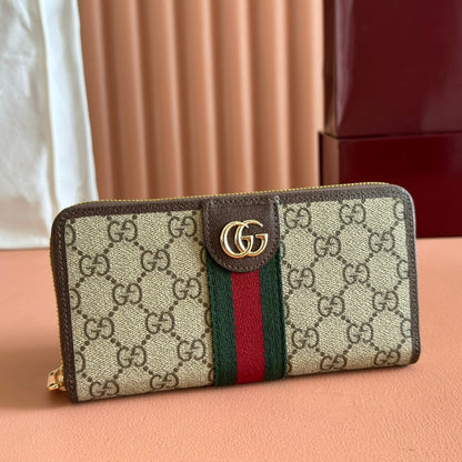 GG Ophidia Zip Around Wallet Brown Beige Canvas Leather