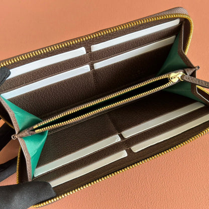 GG Ophidia Zip Around Wallet Brown Beige Canvas Leather
