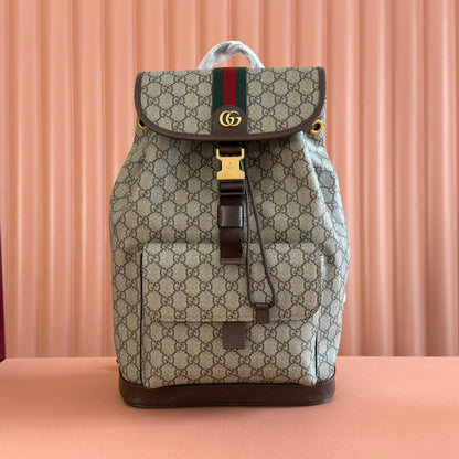 Gucci 26s Ophidia Large Backpack 40 In Beige And Brown Canvas