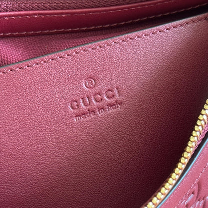 GG Emblem Shoulder Bag Burgundy Embossed Cowhide