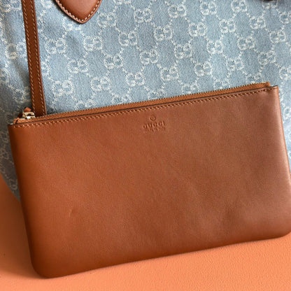 Gucci Totissima Tote Bag Blue White Denim Leather 257930