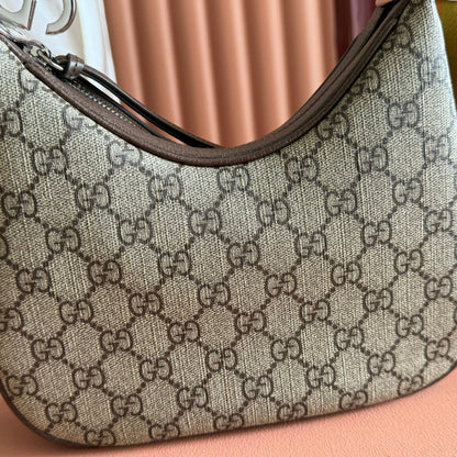 Gucci Attache Small Shoulder Bag 23cm Black Beige Leather