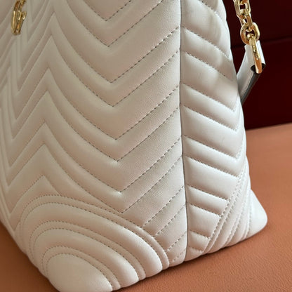 Gucci GG Marmont Large Tote Bag White Quilted Leather