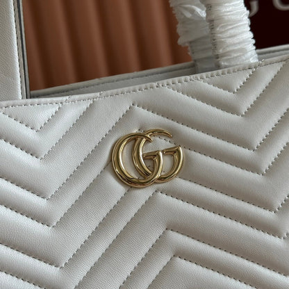 Gucci GG Marmont Large Tote Bag White Quilted Leather