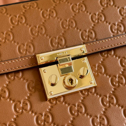 GG Padlock Handbag 26cm Brown GG Pattern Leather