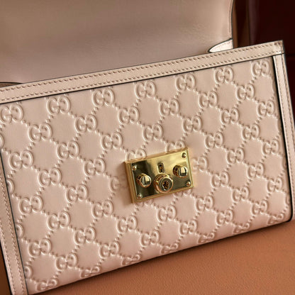 GG Padlock Handbag 26cm Muted Pink GG Pattern Leather