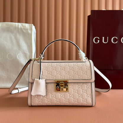 GG Padlock Handbag 26cm Muted Pink GG Pattern Leather