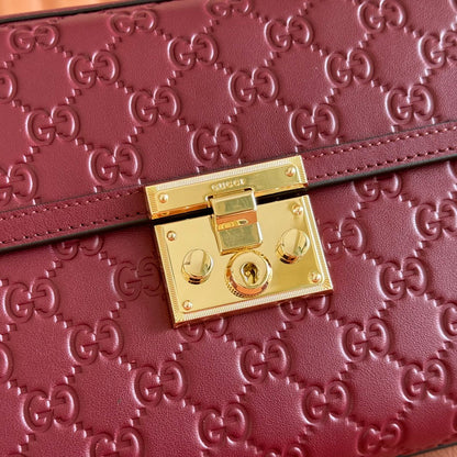 GG Padlock Handbag 26cm Burgundy GG Pattern Leather