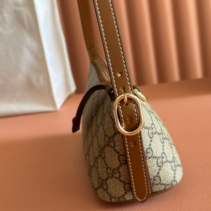 GG Emblem Small Shoulder Bag Beige Dark Brown Canvas