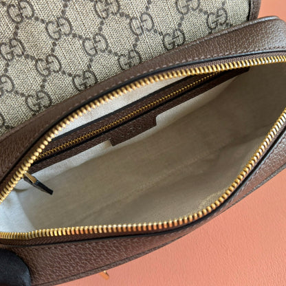 Ophidia Small Shoulder Bag 23cm Beige Brown Canvas Leather