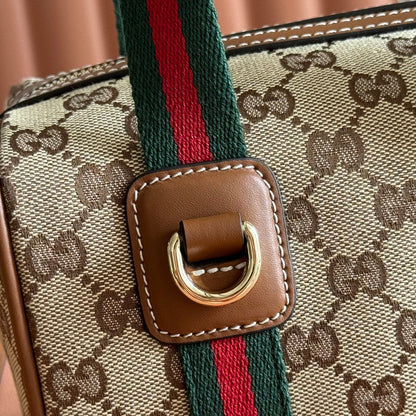 Gucci Boston Bag 20 Brown Beige Denim Leather 285246