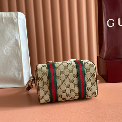 Gucci Boston Bag 20 Brown Beige Denim Leather 285246