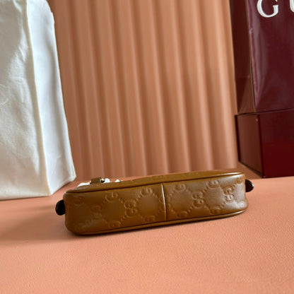 GG Emblem Mini Shoulder Bag Brown Embossed Cowhide