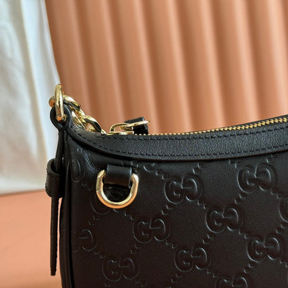 GG Emblem Mini Shoulder Bag Black Embossed Cowhide