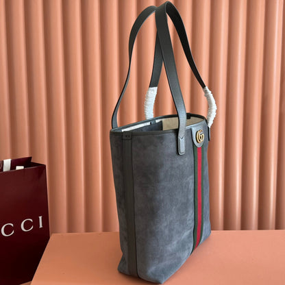 GG FW25 Ophidia Large Tote Bag 30 Slate Gray Suede Cowhide