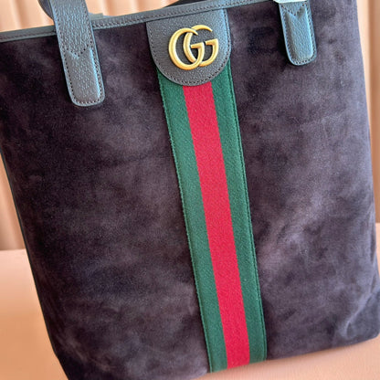 GG FW25 Ophidia Large Tote Bag 30 Dark Burgundy Suede Cowhide