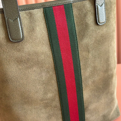 GG FW25 Ophidia Large Tote Bag 30 Dark Green Suede Cowhide
