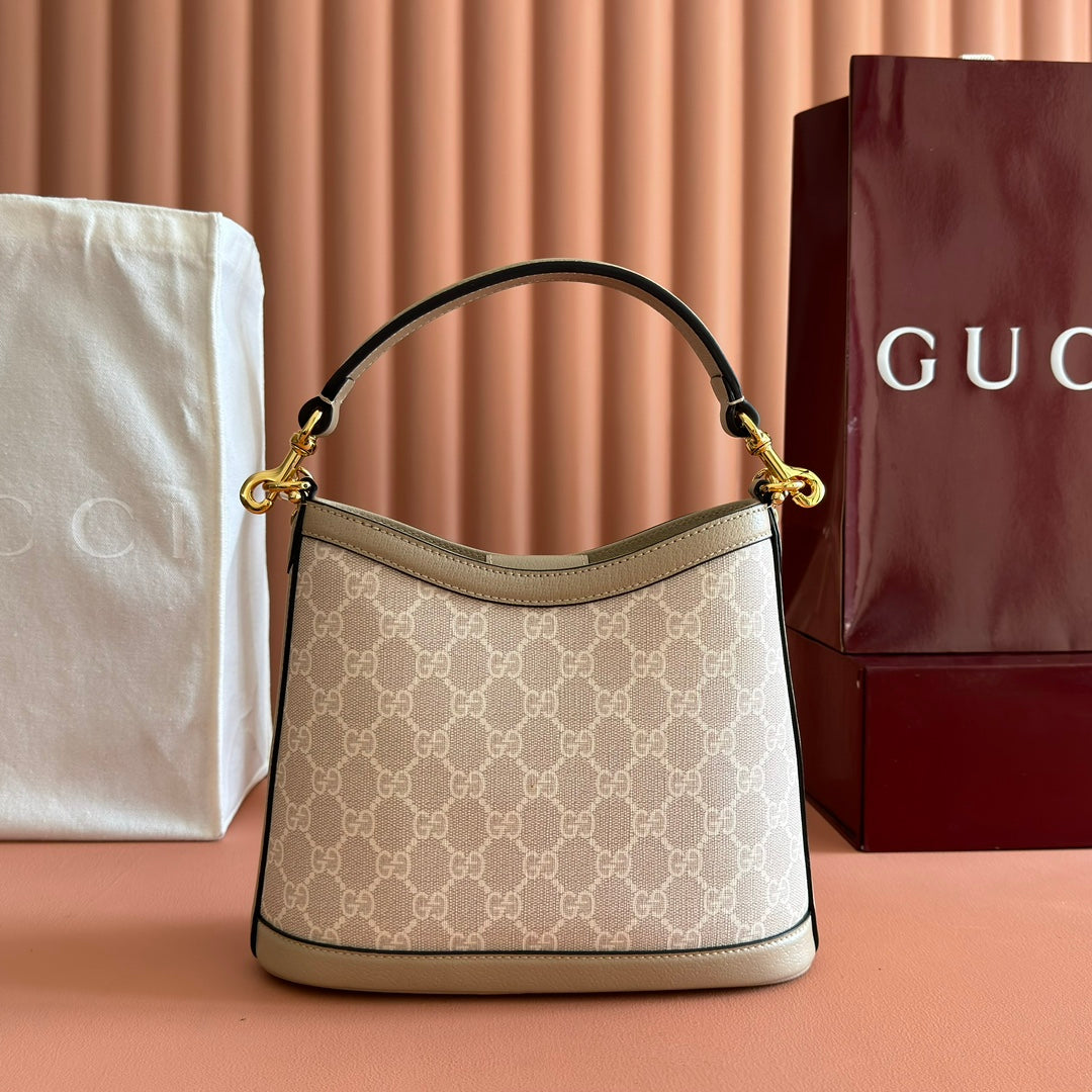 Gucci Large Interlocking G Shoulder Bag 25cm Khaki Beige GG Supreme Canvas Leather 273678