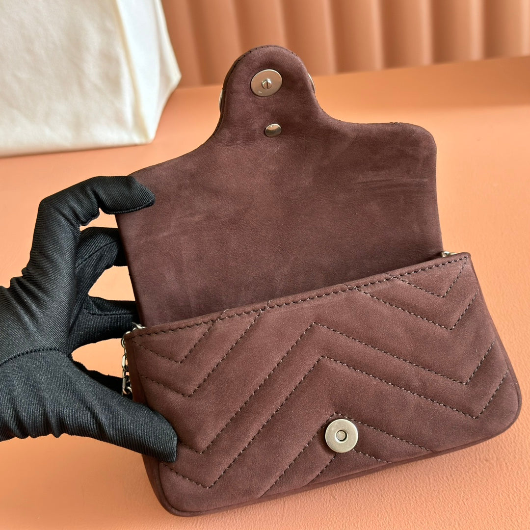 GG Marmont Mini Shoulder Bag Dark Brown Suede 272097