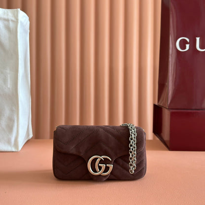 GG Marmont Mini Shoulder Bag Dark Brown Suede 272097