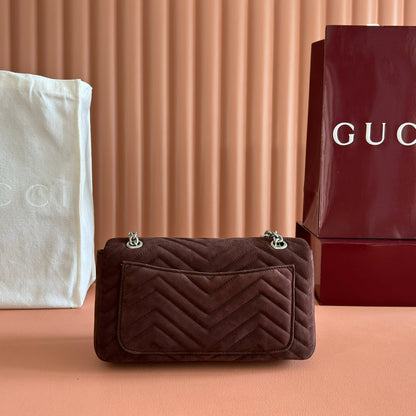 GG Marmont Shoulder Bag Dark Brown Suede 272099