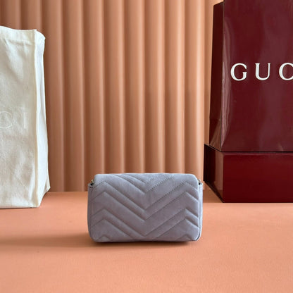 GG Marmont Mini Shoulder Bag Dusty Blue Suede 272092