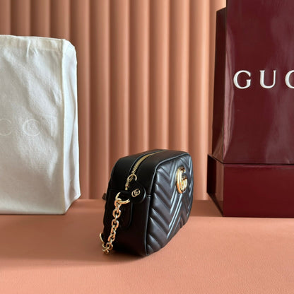 GG 2025 Marmont Bag 24cm Black Gold Lambskin 273724
