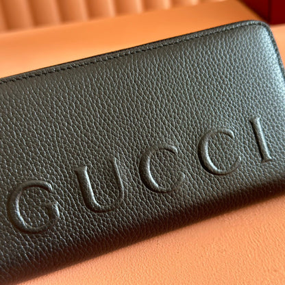 GG Zip-Around Wallet With Logo Black Grain Cowhide