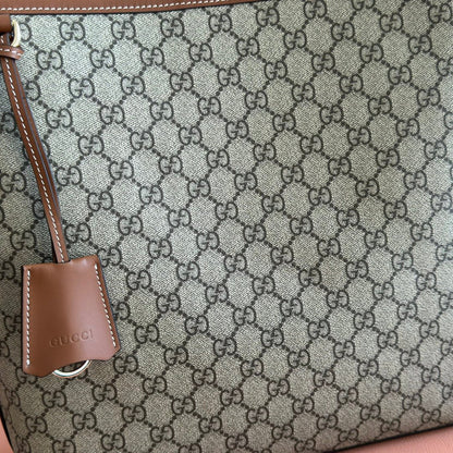 GG Emblem Medium Shoulder Bag 30.5 Beige & Dark Brown Fabric