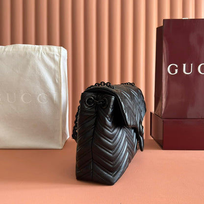 Gucci GG Marmont Large Shoulder Bag Black Matelassé Chevron Leather 273193