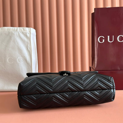 Gucci GG Marmont Large Shoulder Bag Black Matelassé Chevron Leather 273193