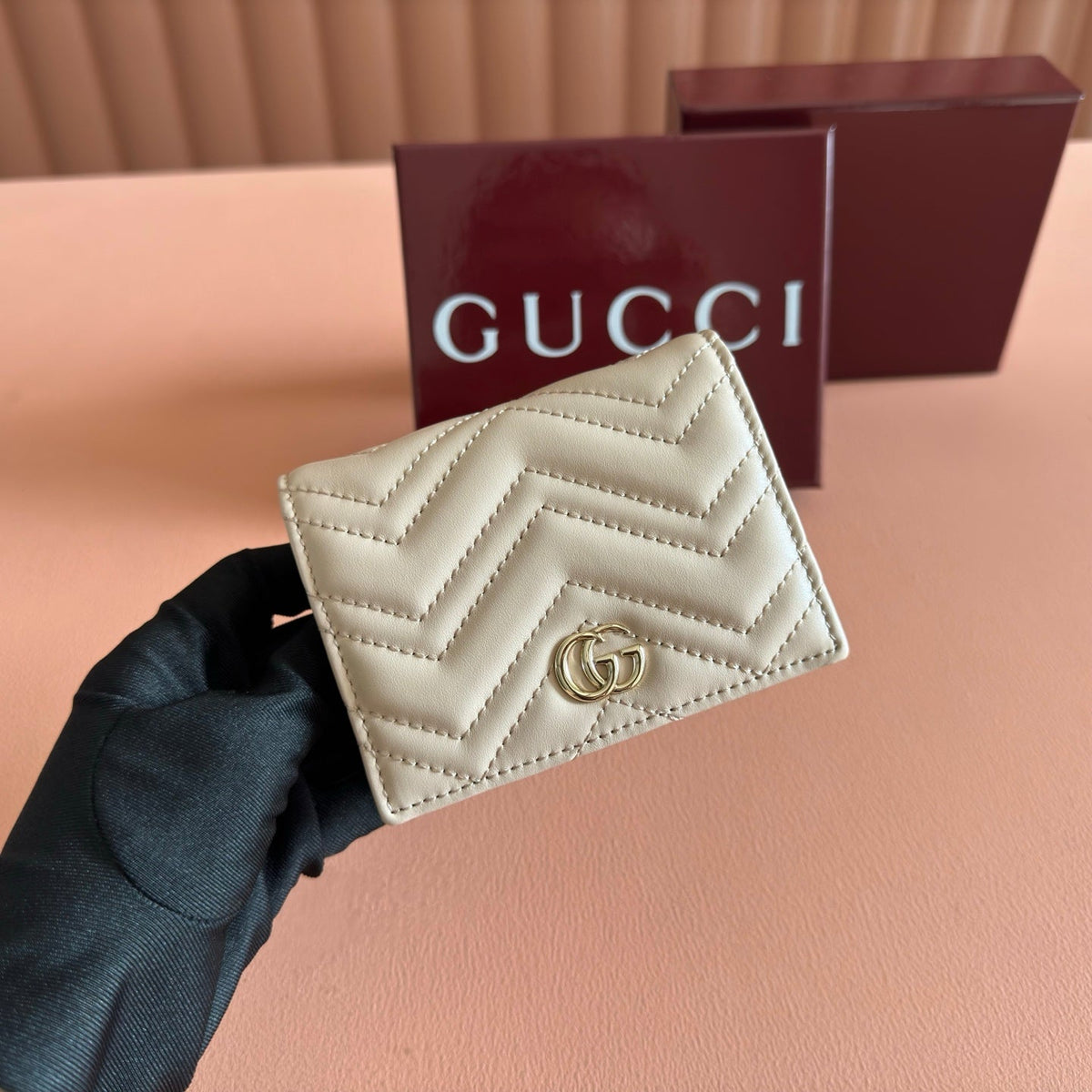 GG Marmont Quilted Card Holder Light Beige Matelassé Leather