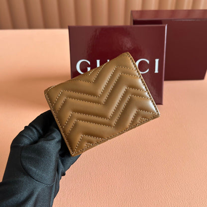 GG Marmont Quilted Card Holder Brown Matelassé Leather