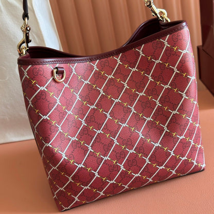 GG Emblem Bucket Bag 25cm Red GG Fabric